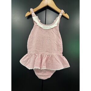 Monday's Child Red Seersucker Ruffle Sunsuit Romper Toddler Size‎ 3 Cotton